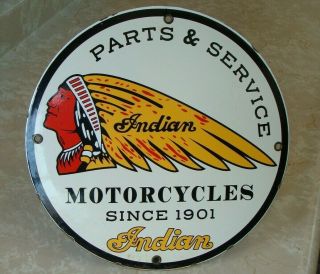 Vintage Indian Motorcycles Parts And Service Since 1901 Porcelain Sign 12 "