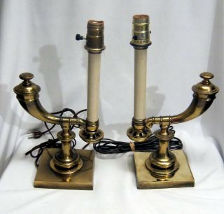 Vintage Stiffel Brass Powder Horn Genie Lamp 14 " Desk Table Candle Stick