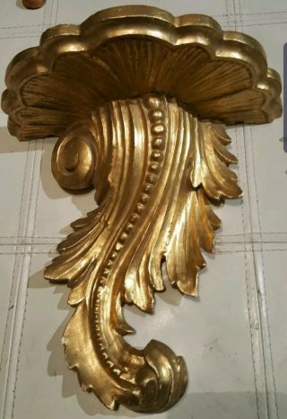 Vintage Gilt Gold Florentine Italy Carved Rococo Gesso Shelf Hollywood Regency
