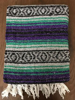 Mexican Falsa Hand Woven Throw Blanket Yoga - Purple/green Serape - Twin Size