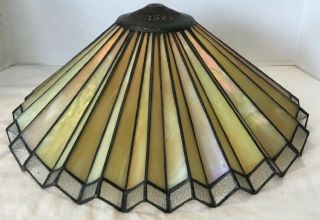 Accordian Pleated Stained Glass Slag Glass Lamp Shade - 17”w X 6.  75”t