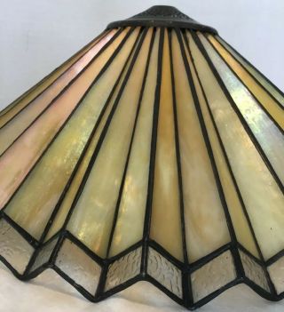 Accordian Pleated Stained Glass Slag Glass Lamp Shade - 17”W x 6.  75”T 3