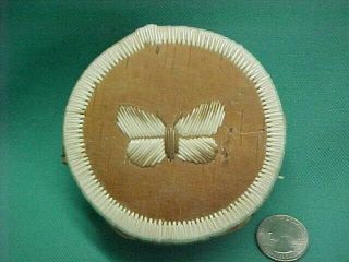 Vintage Native American Indian Quill & Birch Bark Trinket Box Butterfly On Lid