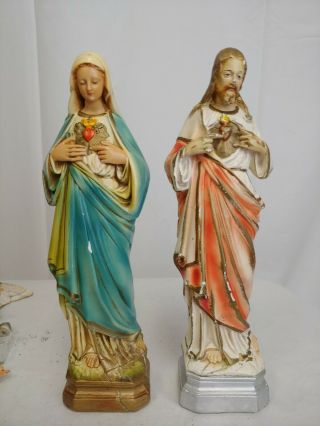 Handpainted Vintage Ceramic Jesus,  Mary & Angel Figures with Holy Water Bottles 3