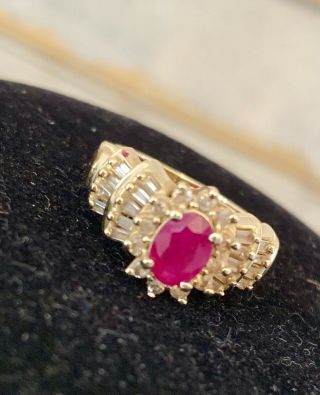 Gorgeous,  Vintage Ruby & Diamond Cocktail Ring - 14k Gold Attractive Design
