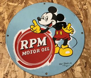 Vintage Mickey Mouse Disney Porcelain Sign Gas Oil Service Station Pump Plate