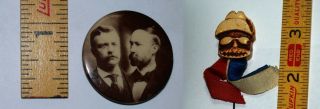 (2) Antique 1904 Roosevelt Fairbanks Celluloid Jugate Political Button,  Tr Pin