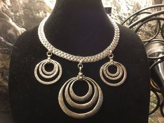 Stunning Vintage Graduated Pendants On Braided Necklace In 950 Sterling Silver