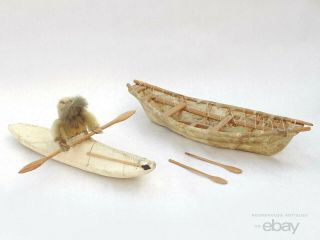 Vtg.  Native American Indian Eskimo Inuit Alaska Model Canoe Skin Kayak