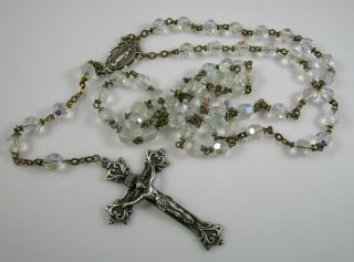 Creed Rosary Sterling Silver Aurora Borealis Vintage 47.  1 Grams