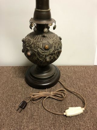 Vtg Banquet Parlor Style Lamp Marble Metal Round Usa Floral Engraving