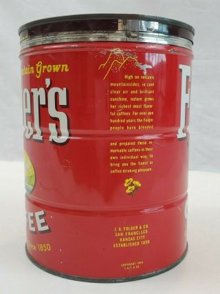 Vintage metal Folgers coffee can with lid.  1959 old coffee tin 2