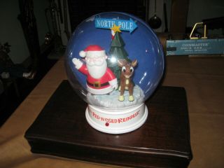 12” Gemmy Snow Globe Santa And Rudolph The Red Nose Reindeer / As Found