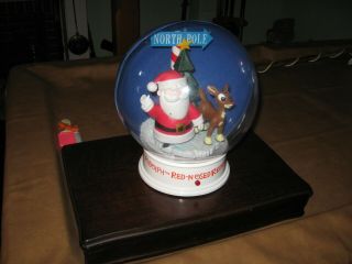 12” Gemmy Snow Globe Santa and Rudolph The Red Nose Reindeer / as Found 2
