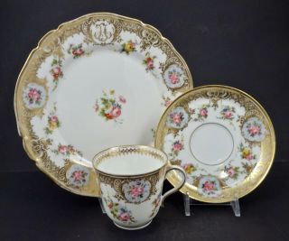 Antique Paris Porcelain Tea Cup,  Saucer & Plate Sevres Style 2
