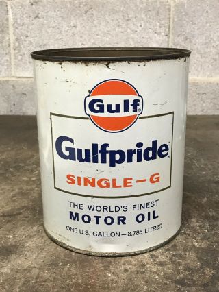 Vintage Gulfpride Single G Gulf 1 Gallon Motor Oil Can Gas Oil Station Empty