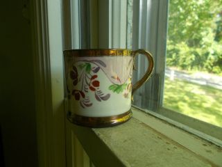 1830s EARLY COPPER LUSTER CHILD ' S MUG HAND PAINTED FLOWERS APPLIED HANDLE 3