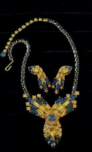Vintage Estate Jewelry Juliana Topaz Rhinestone Pendant Necklace & Earrings