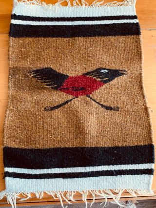 Vintage Chimayo Bird Wool Wall Hanging Rug Runner Mat Aztec Native Boho Weave