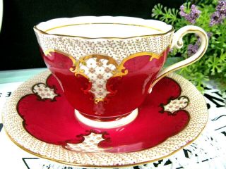 Aynsley Tea Cup And Saucer Red With Pretty Design Teacup Fat Corset 1920 