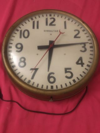 Vintage 1963 Gibraltar Electric Wall Clock Made In Usa School Domed Glass