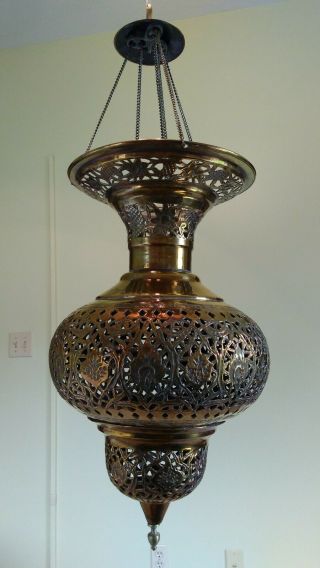 Large Vintage Antique Pierced Copper Turkish/moroccan Style Hanging Lantern
