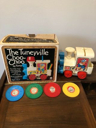 Vintage 1975 Tomy Tuneyville Choo Choo Train W/4 Records & Box Musical Toy