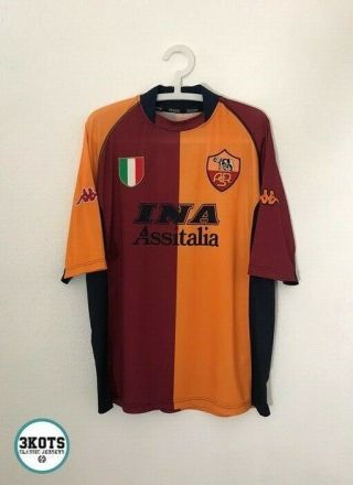 As Roma 2001/02 Kappa Champions Football Shirt 2xl Mens Vintage Soccer Jersey