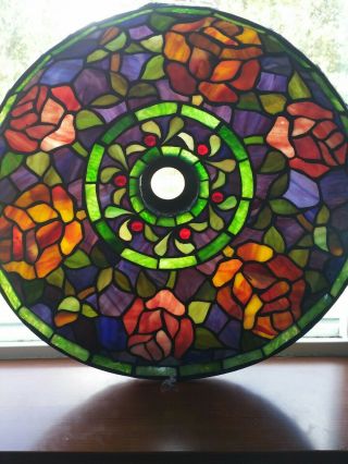 Vintage Tiffany Style Stained Glass Lamp Shade Jeweled Multi Color Jade 16 " X 5 "