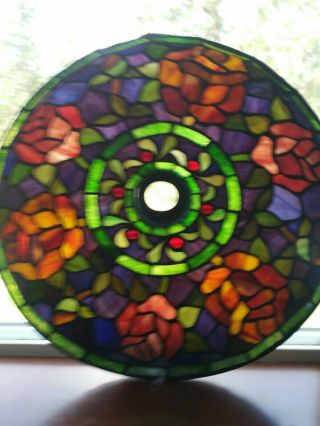 Vintage TIFFANY STYLE STAINED GLASS Lamp Shade Jeweled Multi Color Jade 16 