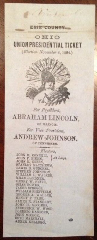 1864 Civil War Abraham Lincoln Vinton Co. ,  Ohio Presidential Ballot 4