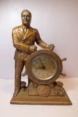 Vintage Fdr Man Of The Hour Wind Up Clock United Roosevelt 1933 Metal 1930s