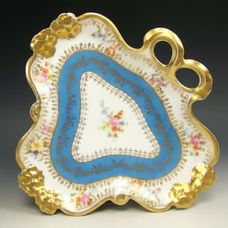 Vintage Hand Painted Flower Gold Gilt Nappy Tray Dish 1905 - 1910