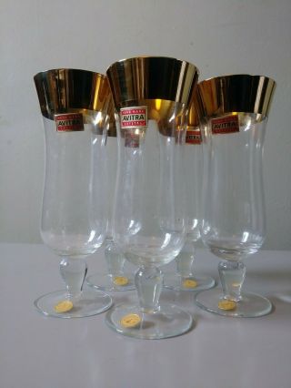Avitra Antique Vintage Hand Made 6.  75 " Crystal Wine Glasses Wgold Trim Set Of 5