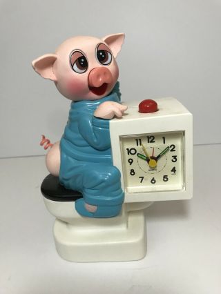 Vintage Sunko Pig On Toilet Alarm Clock - Rare Collectible Parts.