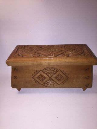 Vintage Inlaid Wood Jewerly Box Trinket Hand Carved