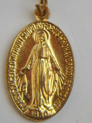 Vtg 1830 Miraculous Virgin Mary Religious Necklace Medal Charm Gold Toned