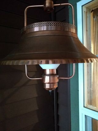Vintage Copper Hanging Ceiling Swag Lamp Light Mid Century On Off Switch