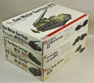 Vintage Bandai Model Kits Three (3) Wwii U.  S.  Armored Divison Series 1/48 Scale