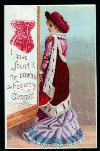 Orig 1880s Trade Card - Downes Self - Adjusting Corset - Unusual
