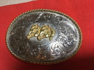 Vintage Montana Silversmiths Sterling Silver Plate Horse Head Belt Buckle