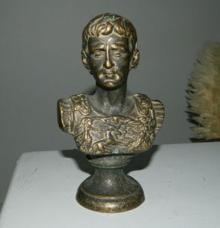 Vintage Heavy And Powerful Bronze Bust Of Emperor Augustus Caecar