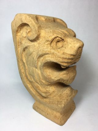 Vintage Architectural Wood Roaring Lion Carving Signed By Artist Wjfaix 1986