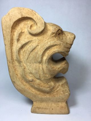 VINTAGE ARCHITECTURAL WOOD ROARING LION CARVING SIGNED BY ARTIST WJFAIX 1986 3