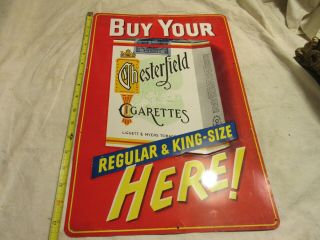 Vintage Embossed Tin King Size Chesterfield Cigarettes Tobacco Advertising Sign