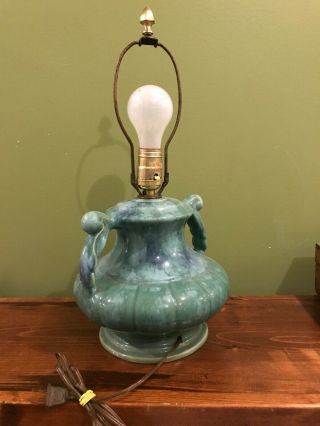 Vintage Art Deco Pottery Ceramic Urn Table Lamp Base Green Aqua Bungalow