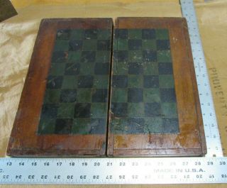Vintage BACKGAMMON Chess Checkers Board Set Folk Art Wood 1930 ' s 2