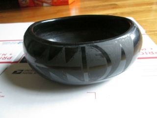Carved Blackware Santa Clara Pueblo Bowl By Flora Naranjo