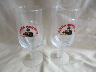 2 Lovely Birra Moretti Lager Stemmed Half Pint Glasses &unused Pub,  Bar Etc