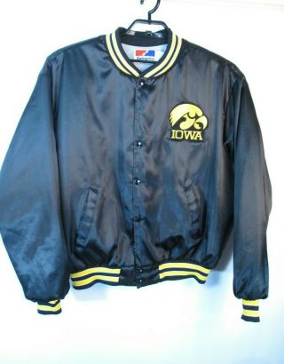 Vintage Iowa Hawkeyes Satin Jacket Mens Xxl Swingster Black Yellow Coat Usa Snap